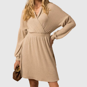 Gilli Oatmeal V Neck Sweater Dress L